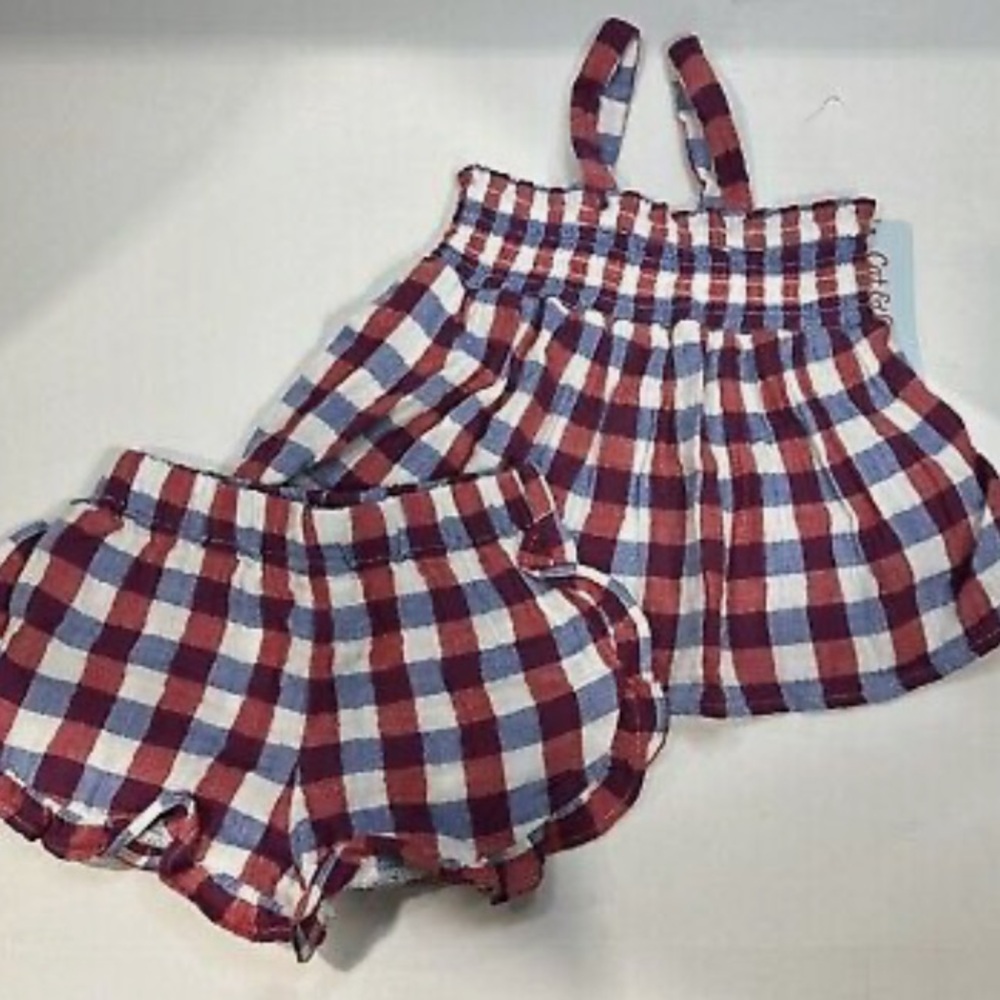 New! Cat & Jack Red/White/Blue Plaid Set. Tank/Shorts. Various sizes Available. - Picture 2 of 7